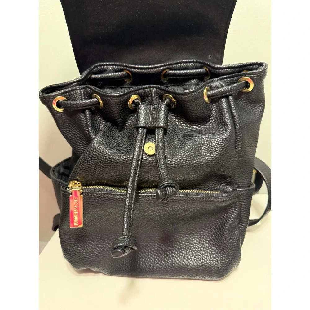 Steve Madden Mini Backpack Women Small Black Pebbled Faux Leather Gold Hardware